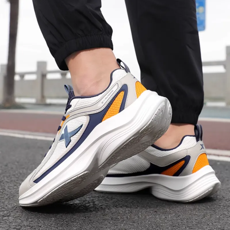 XTEP Wear Resistant Breathable Cushioning Low Top Casual Running Shoes Men's White Gray Blue-4