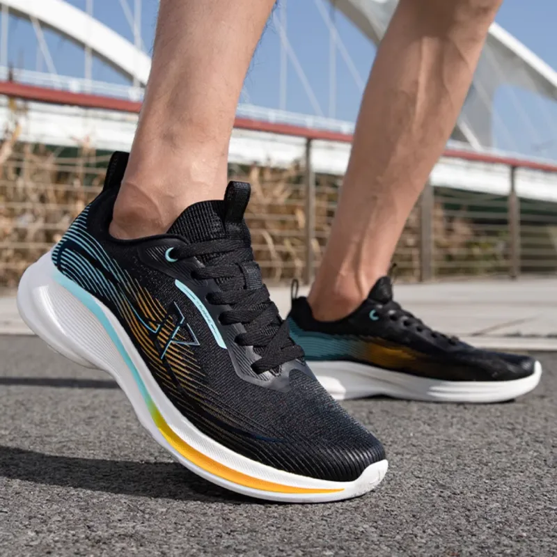 XTEP Cushioning, Slip Resistant, And Abrasion Resistant Low Top Casual Running Shoes Men's Black Orange Blue-3