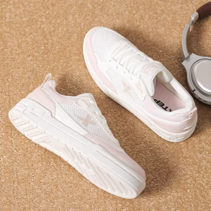 XTEP Breathable Cushioning Low Top Skateboard Shoes Women's White Pink-1