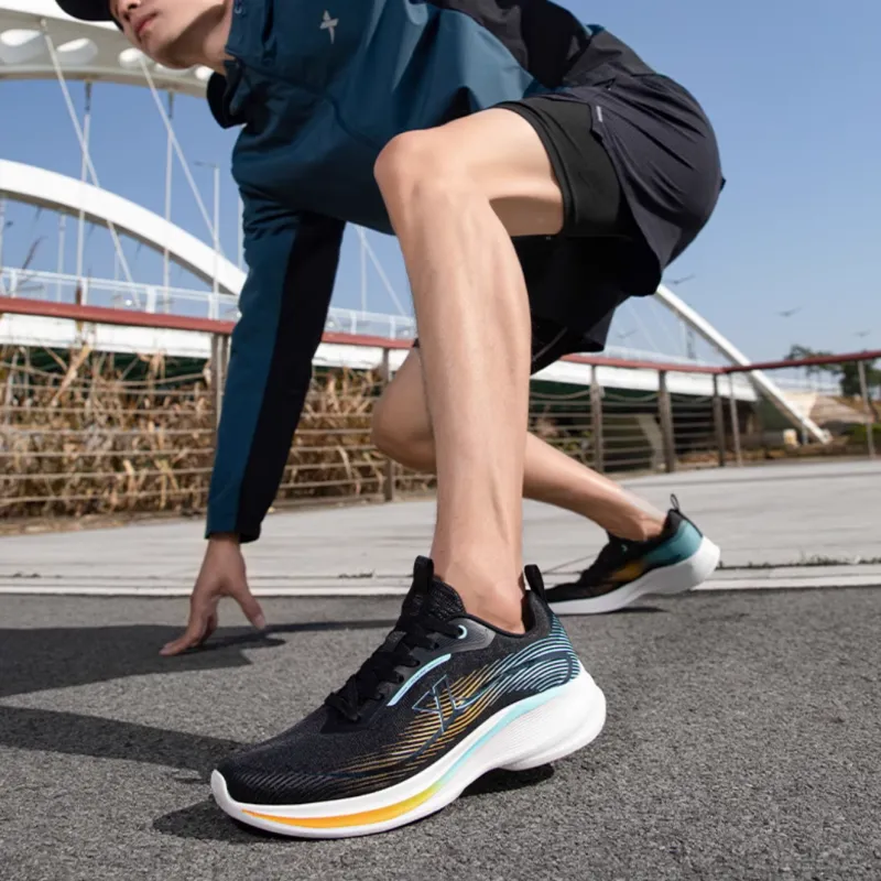 XTEP Cushioning, Slip Resistant, And Abrasion Resistant Low Top Casual Running Shoes Men's Black Orange Blue-1