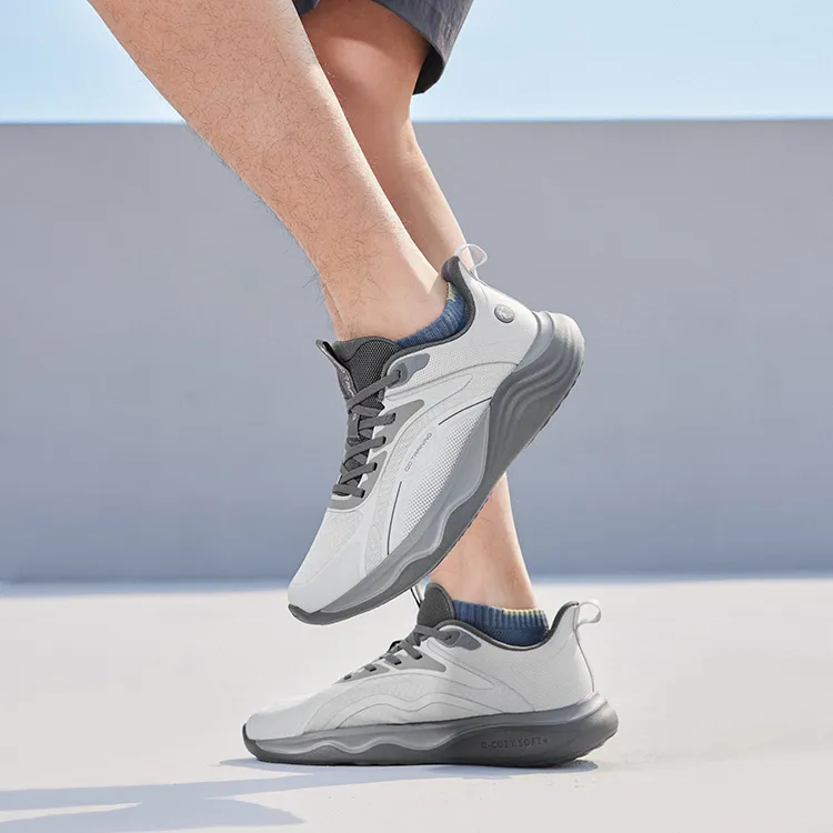 QIAODAN Anti Slip Wear Resistant Low Top Running Shoes Men's Gray-4