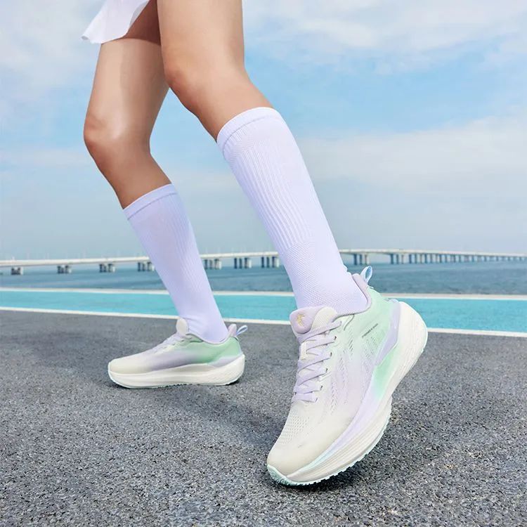 QIAODAN Shock Absorbers With Slip Resistant Features Low Top Casual Running Shoes Women's White Green Purple-2