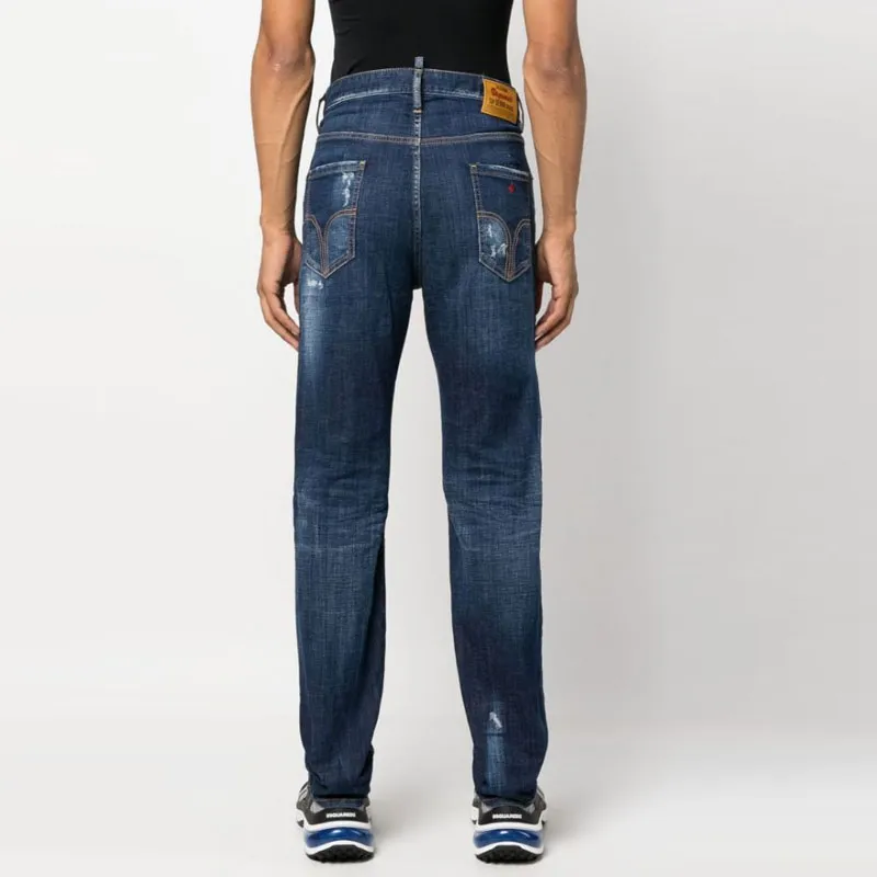 DSQUARED 2 Logo Patch Distressed Straight Leg Jeans-4