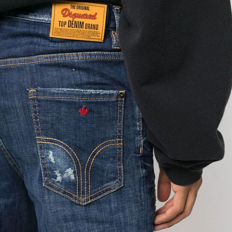 DSQUARED 2 Logo Patch Distressed Straight Leg Jeans-6