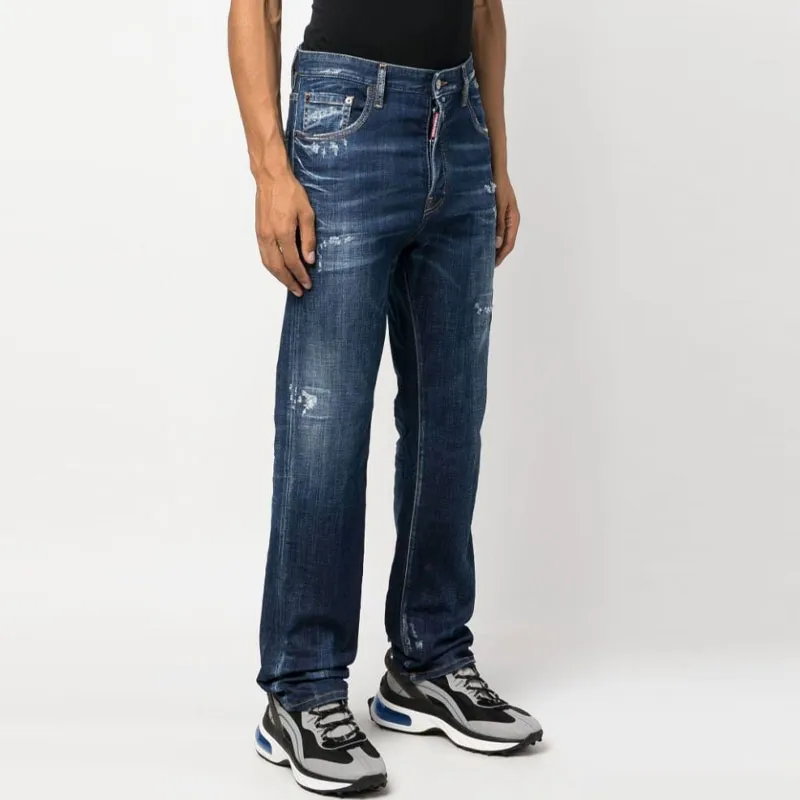 DSQUARED 2 Logo Patch Distressed Straight Leg Jeans-5