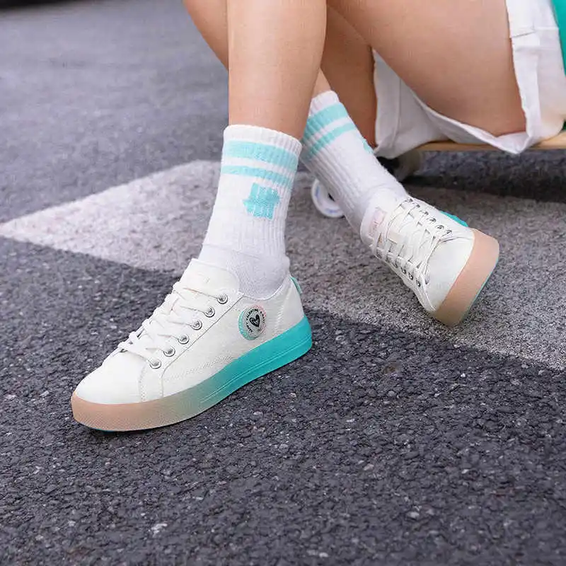 361° Durable Balanced Lightweight Breathable Supportive Low Top Skateboard Shoes Women's White Blue Pink-4