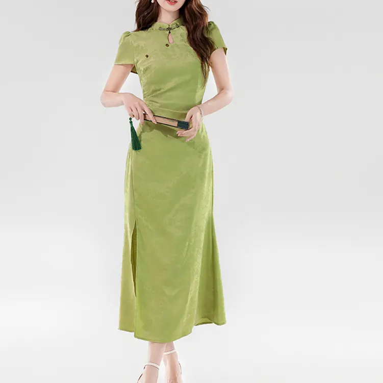 / Short Sleeved Dresses Women's Green+Bowknot Hair Tie Comes With-2