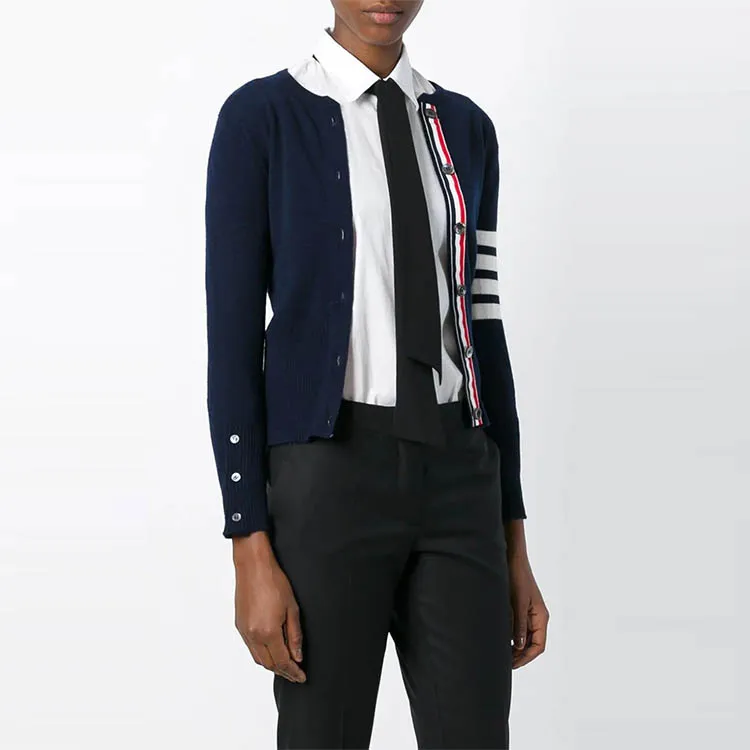 THOM BROWNE 4 Bar Striped Buttoned Cardigan-3