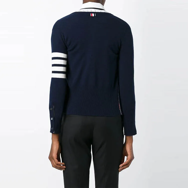 THOM BROWNE 4 Bar Striped Buttoned Cardigan-4