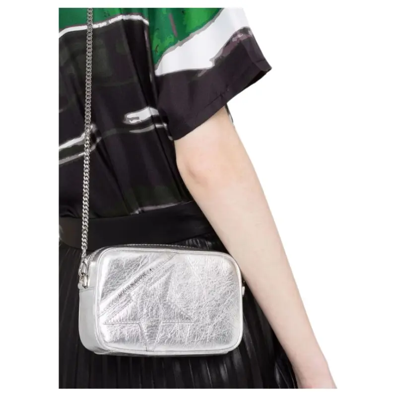 Golden Goose Shiny Leather Shoulder Bag Crossbody Bag Regular Women's Silver-4