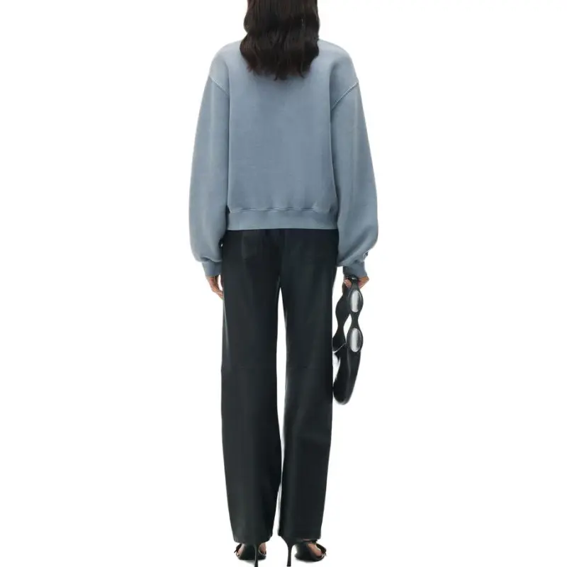 T By Alexander Wang Essential Terry Crew Puff Paint Logo Sweatshirt Motor Grey-1