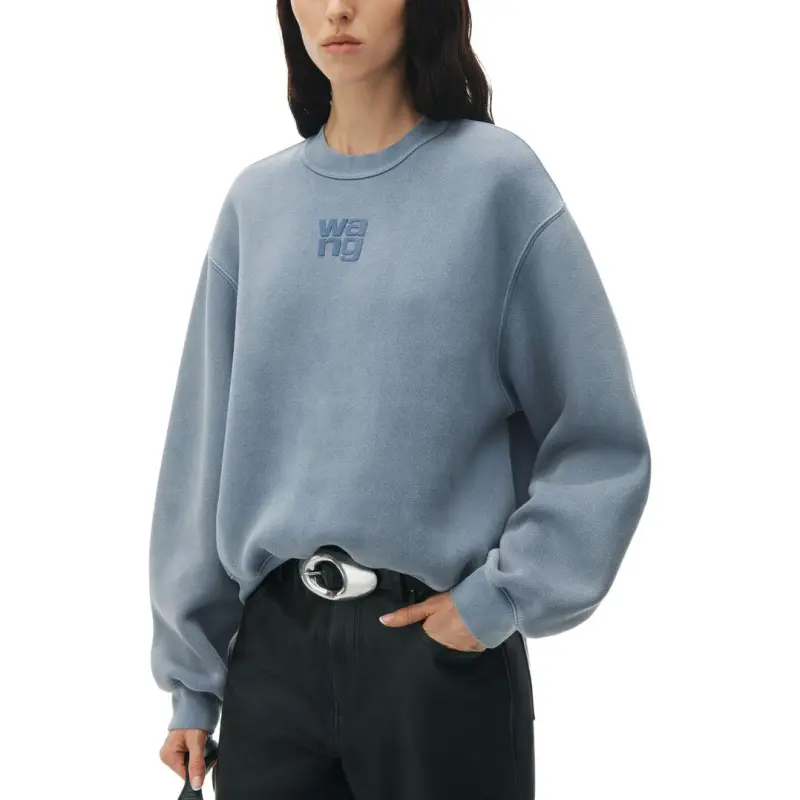 T By Alexander Wang Essential Terry Crew Puff Paint Logo Sweatshirt Motor Grey-2