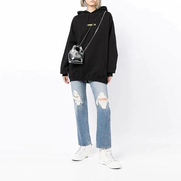 Vetements Logo Label Hoodie 'Black/Neon Yellow'-1