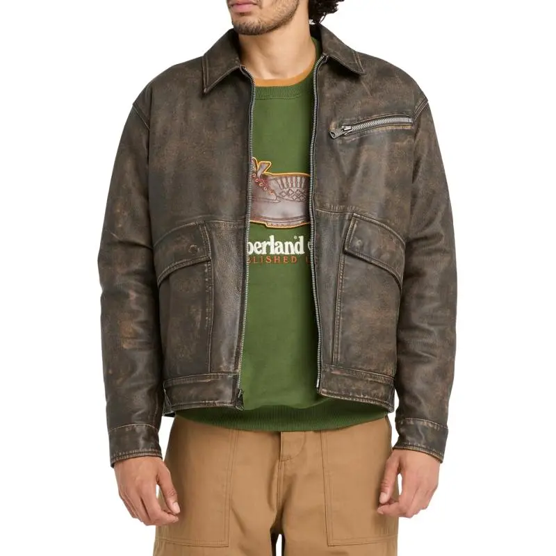 Timberland Leather Jacket Unisex Gray-2
