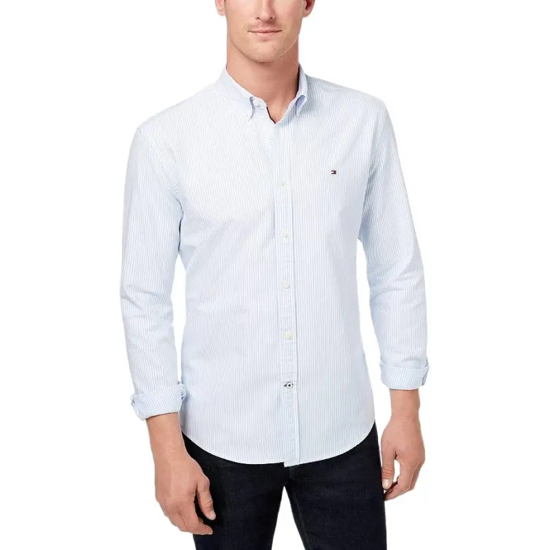 Tommy Hilfiger Regular Fit Stripe Stretch Oxford Shirt Shirts Provence Shirt Men's Blue-2