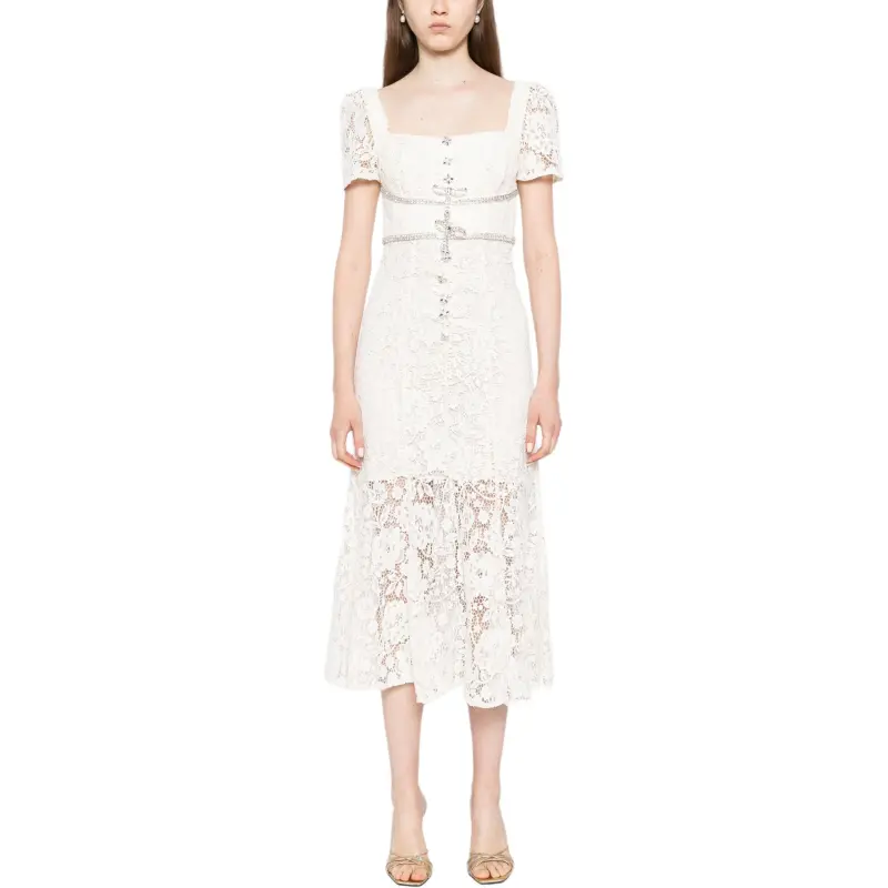 Self portrait Lace Diamante Bow Midi Dress-1