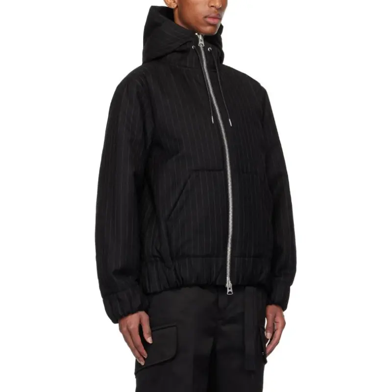 Sacai Hoodie Sacai Pinstriped Zip Up Hooded Jacket-3