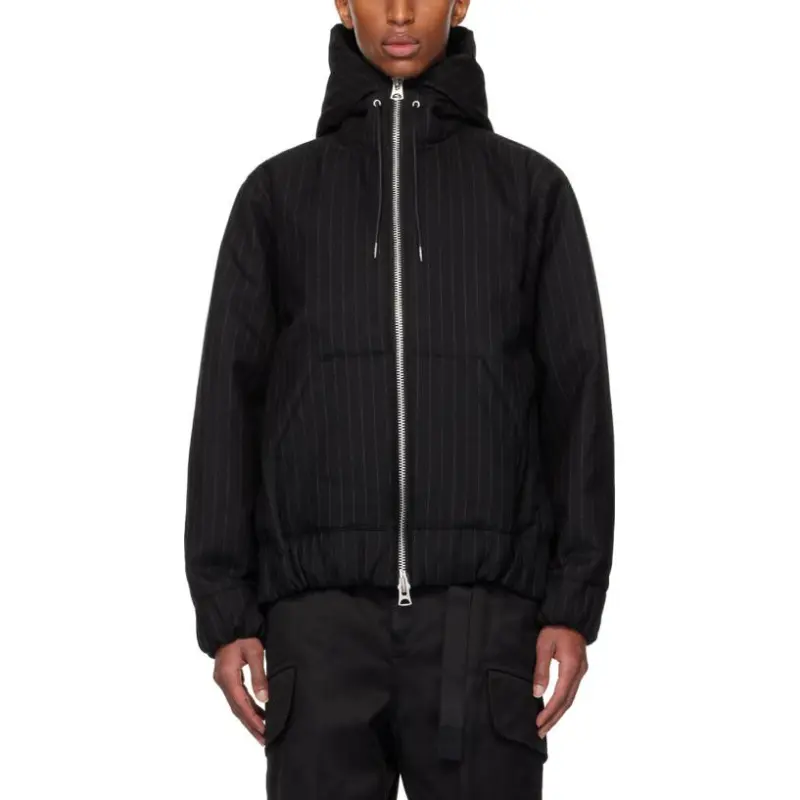 Sacai Hoodie Sacai Pinstriped Zip Up Hooded Jacket-2