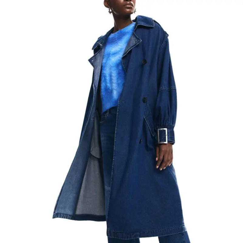 Desigual Trench Coat Women's Blue-3