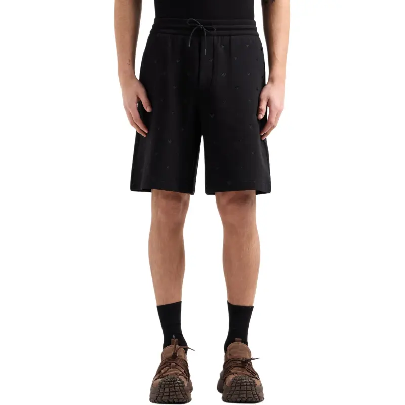 EMPORIO ARMANI Double Jersey Bermuda Shorts With All over Micro Eagle Embroidery-2