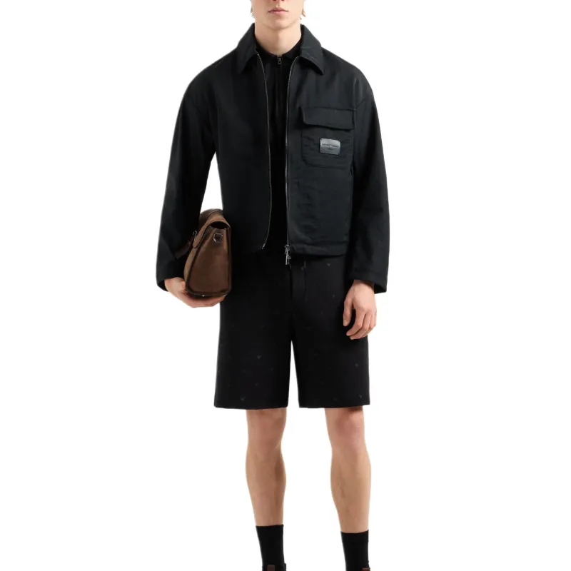 EMPORIO ARMANI Double Jersey Bermuda Shorts With All over Micro Eagle Embroidery-1