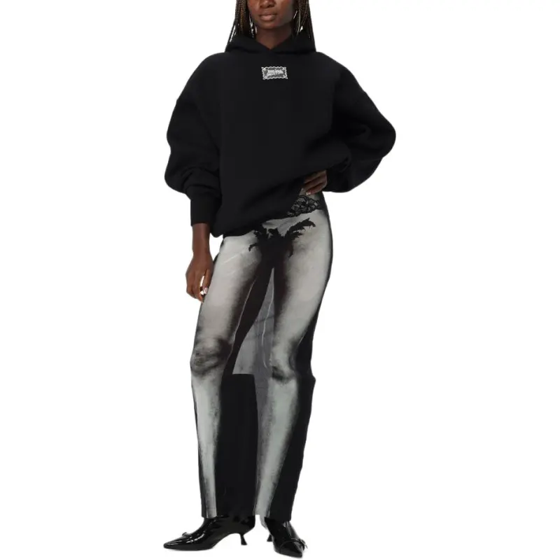 Jean Paul Gaultier Lace Label Oversized Hoodie 'Black'-3