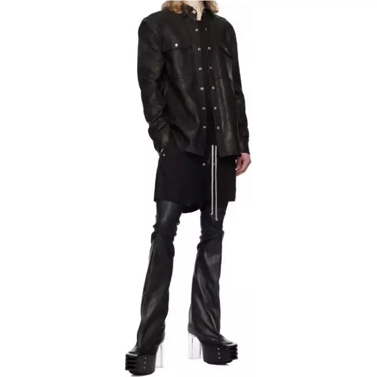 RICK OWENS/RO Leather Jacket Men's Army Green-3