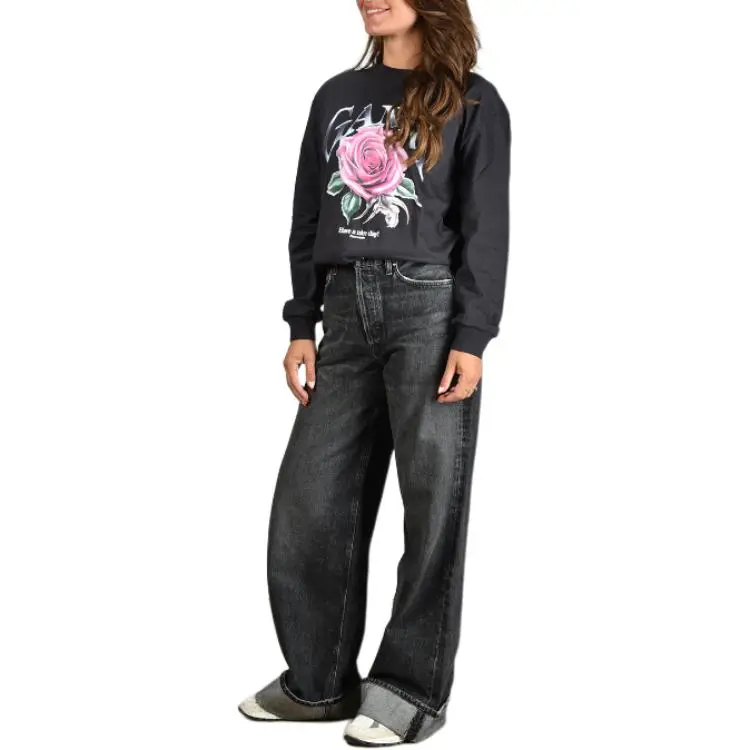 GANNI Rose Printed Long Sleeved T Shirt-2