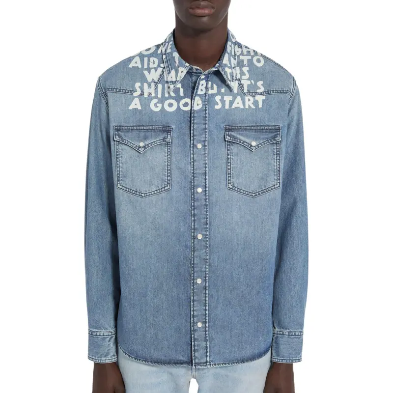 MM6 Maison Margiela Slogan print Denim Shirt-4