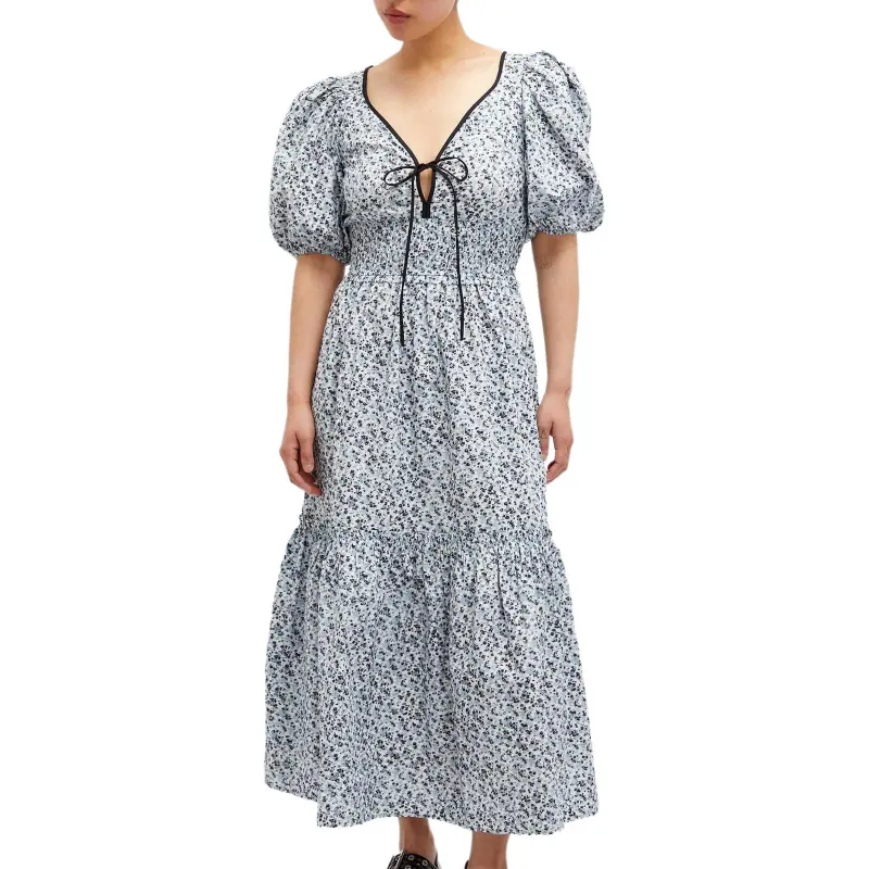 GANNI Floral Printed Long Smock Dress-1