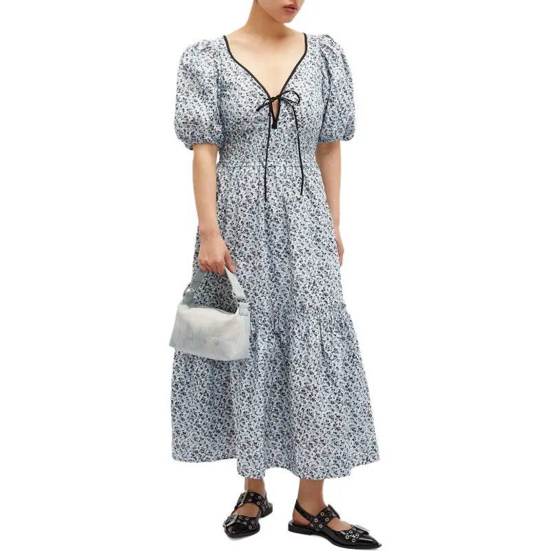 GANNI Floral Printed Long Smock Dress-2