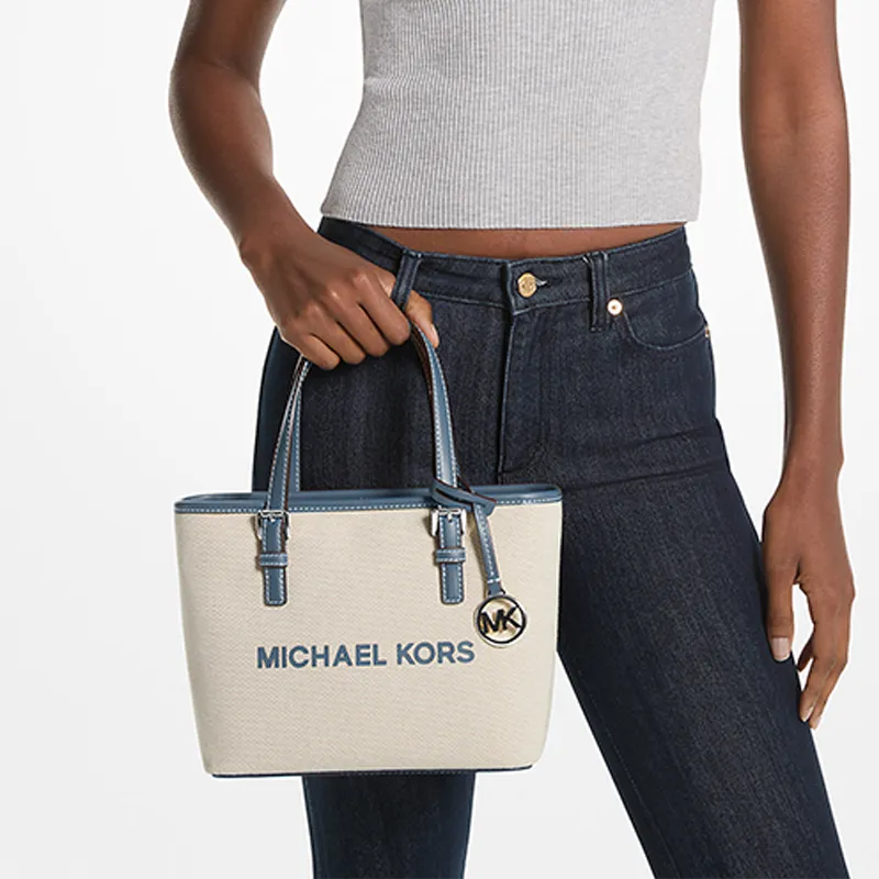 MICHAEL KORS Jet Set Travel Polyurethane Tote Bag, Shopping Bag, Handbag Extra Small Women's White & Blue-2