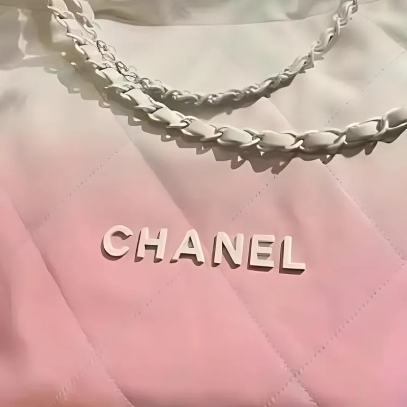 CHANEL 22Bag Shiny Calfskin Tote Bag, Shopping Bag, Handbag, Shoulder Bag Women's Pink & White-1