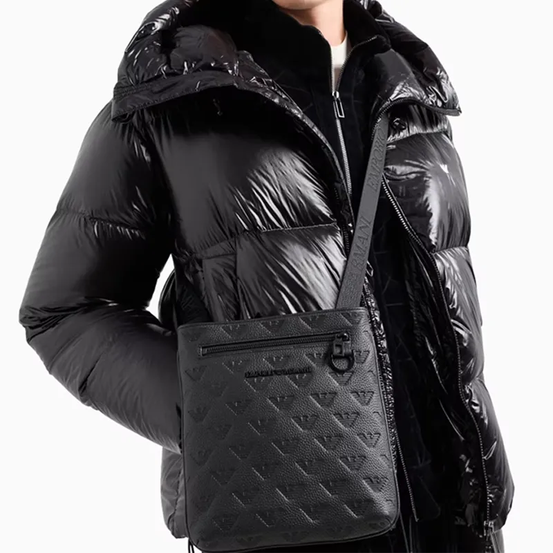 EMPORIO ARMANI Cow Leather Shoulder Bag Unisex Black-3