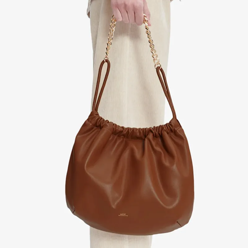 A.P.C Polyurethane And Polyester Blend Drawstring Bag One Shoulder Handbag Women's Nut Brown-3