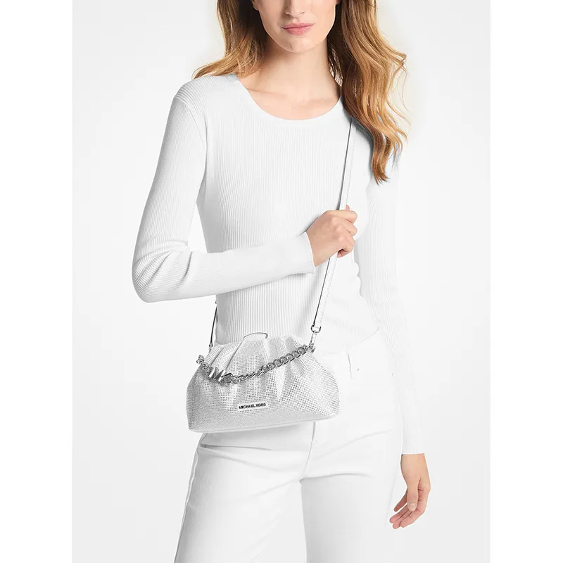 MICHAEL KORS Nola Cotton Shoulder Bag, Crossbody Bag, Handbag Small Size Women's Optical White Color-4