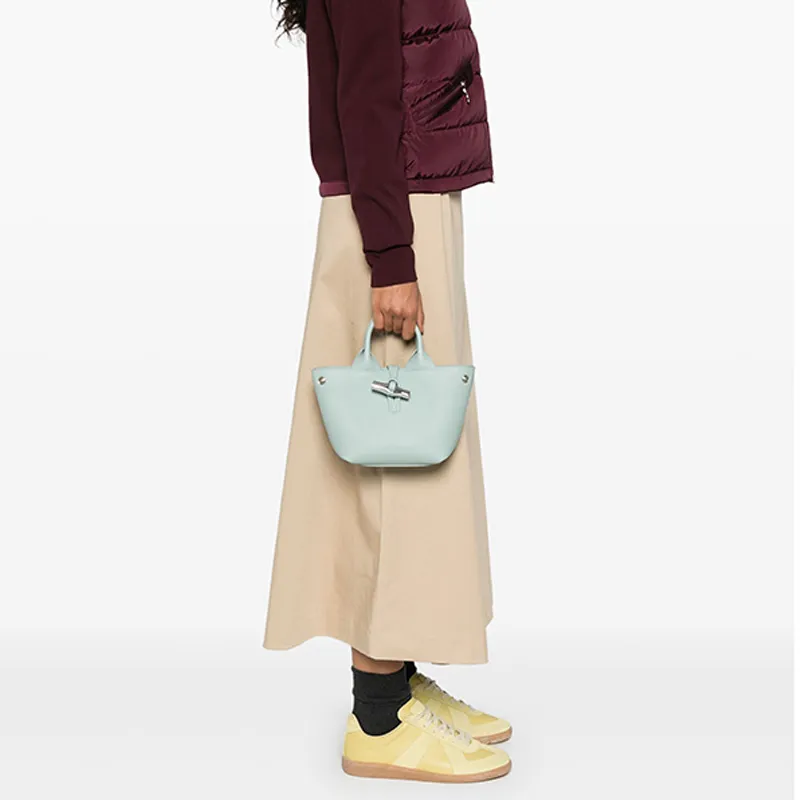 LONGCHAMP Le Roseau Calfskin Shoulder Bag, Crossbody Bag, Handbag Extra Small Women's Light Blue-5