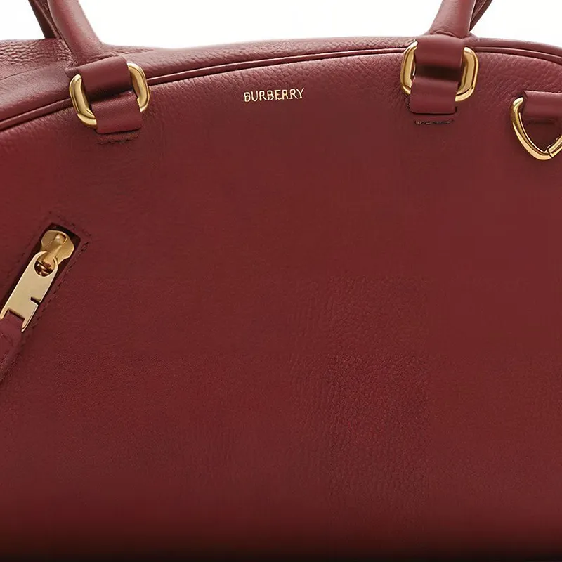 Burberry Shield Cow Leather Bowling Bag Shoulder Bag Handbag Small Size Women's Rusty Red-3