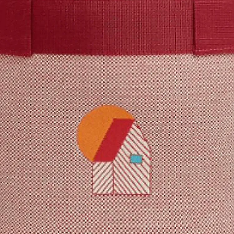HERMES Les Cabanes Embroidered Canvas Canvas Bag Storage Bag Handbag Women's Orange Stacked Pomegranate Color-1