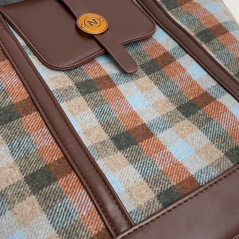 JIANMU PU Tote Double Shoulder Handbag, Shoulder Bag Regular Women's Yellow Plaid/Brown Plaid/Blue Plaid-2