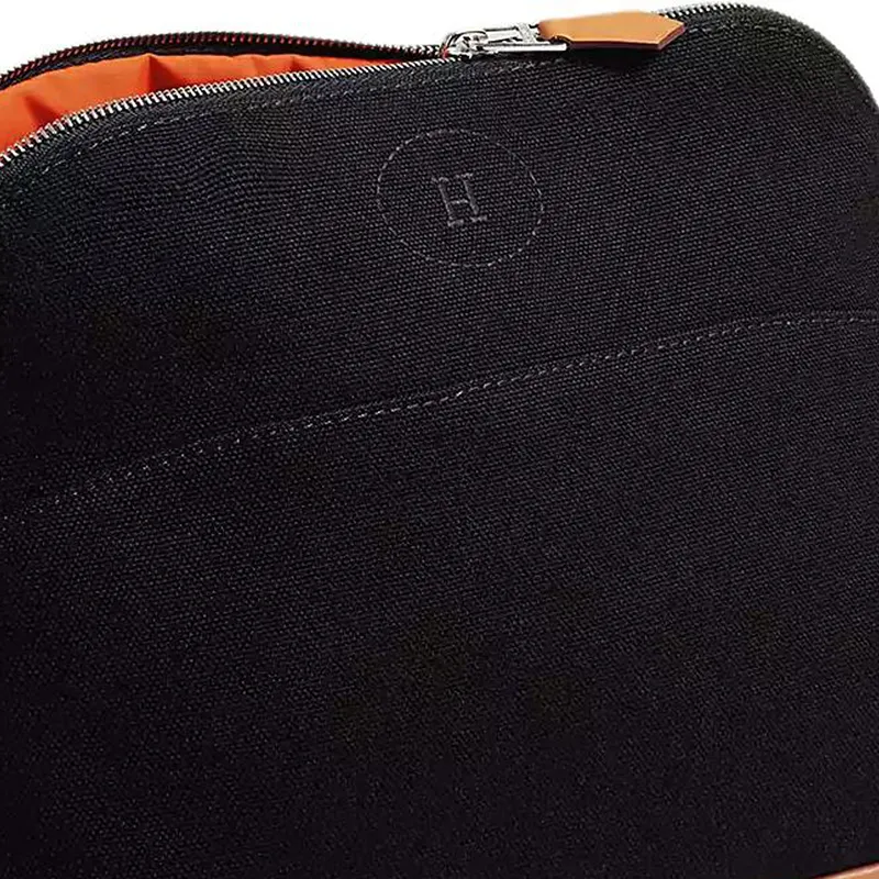 HERMES Bolide Cotton With Lambskin Storage Bag Medium Size Unisex Black-1