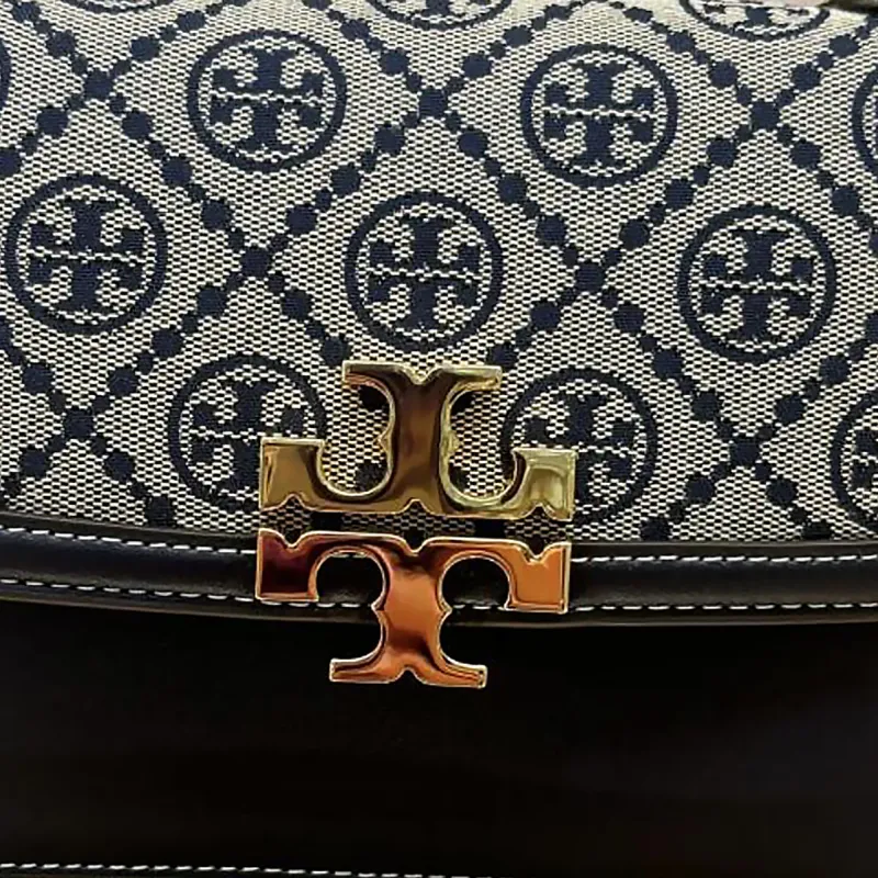 TORY BURCH T MonogramEleanor Cotton Shoulder Bag Small Size Women's Marine Blue-2