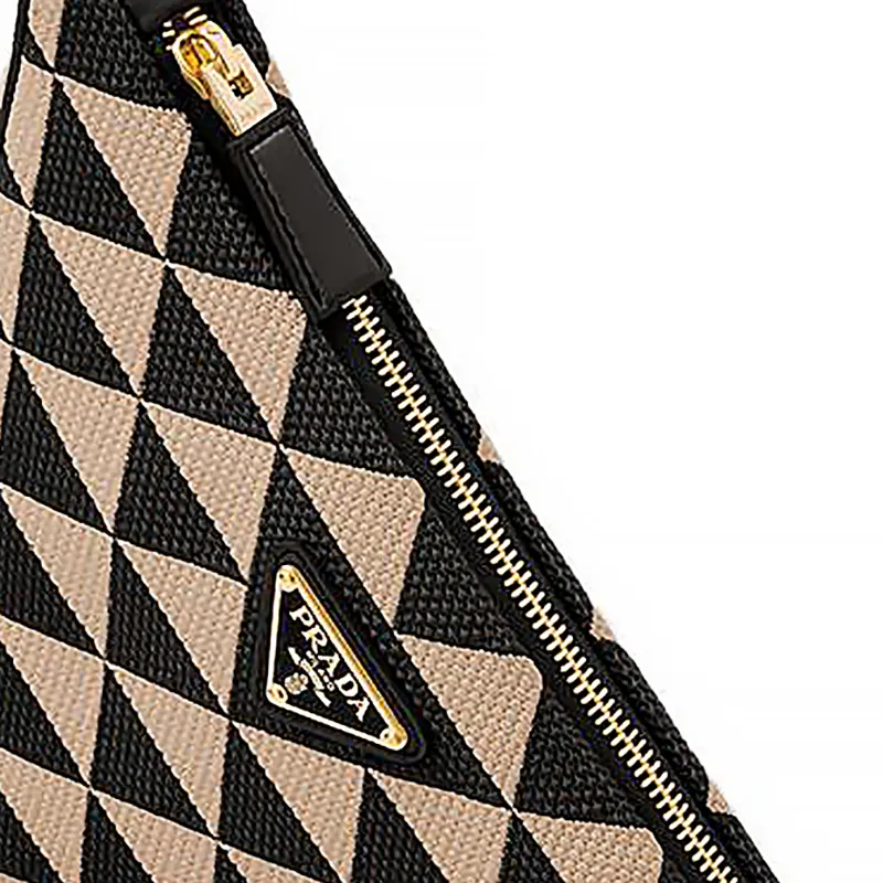 PRADA Fabric With Leather Shoulder Bag Handbag Mini Women's Black/Beige-3