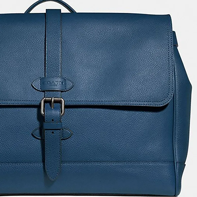 COACH Hudson Leather Snap Buckle Flap Laptop Bag Shoulder Bag, Crossbody Bag Men's Marine Blue-1