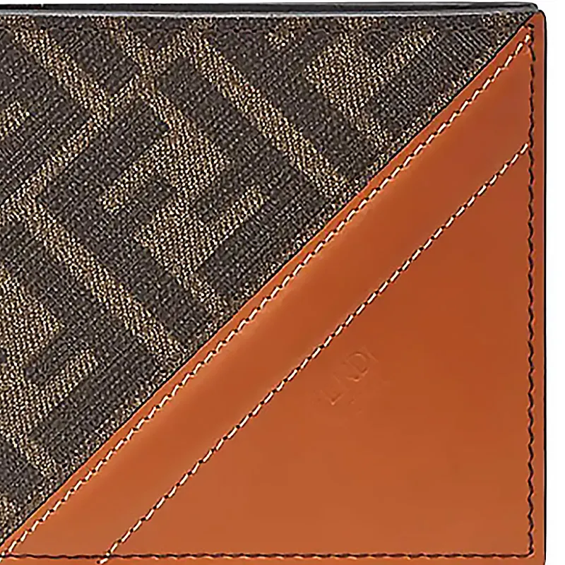 FENDI Coated Canvas With Leather Cropped Double Fold Wallet Men's Brown-4