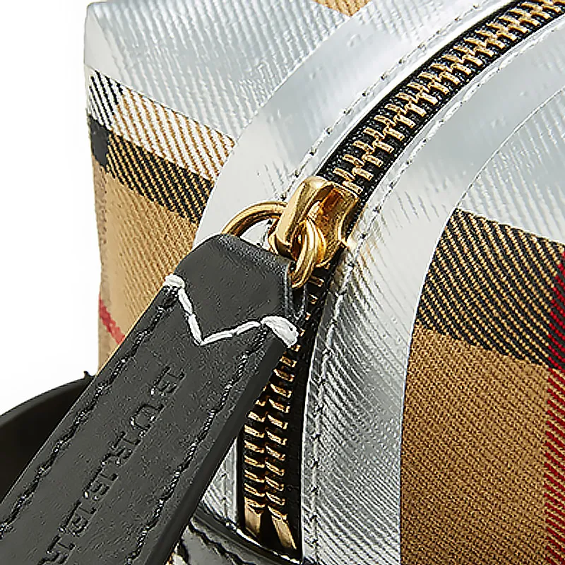 Burberry Fabric Toiletry Bag Makeup Bag Unisex Silver Classical Yellow-4