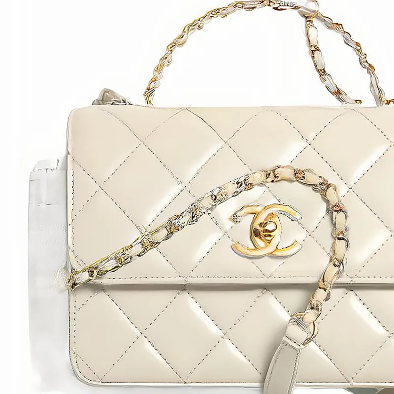CHANEL 23P SS Smooth Cow Leather Handbag, Shoulder Bag, Crossbody Bag Mini Women's White-3
