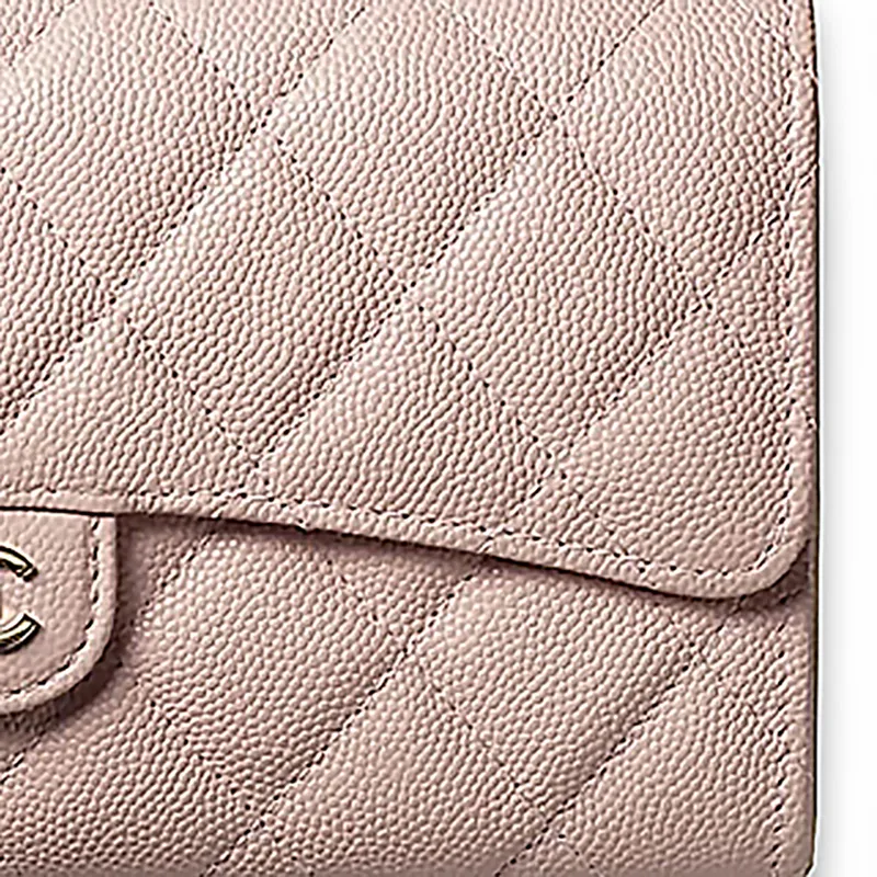 CHANEL Embossed Shiny Calfskin Flap Bag Wallet Women's Pink-4