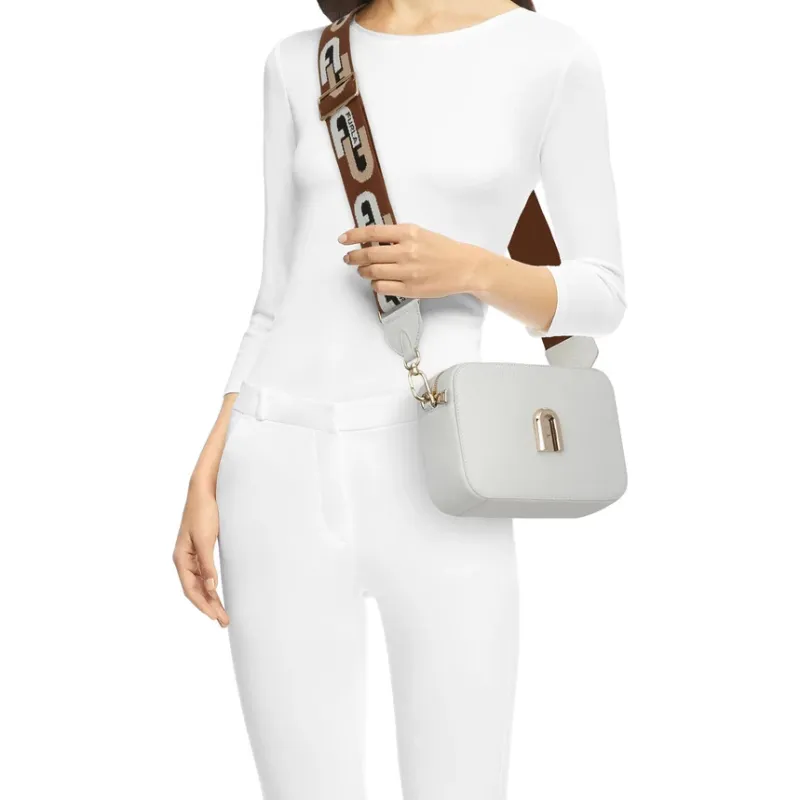 Furla Sleek Collection Leather Camera Bag Shoulder Bag Crossbody Bag Mini Women's White-4