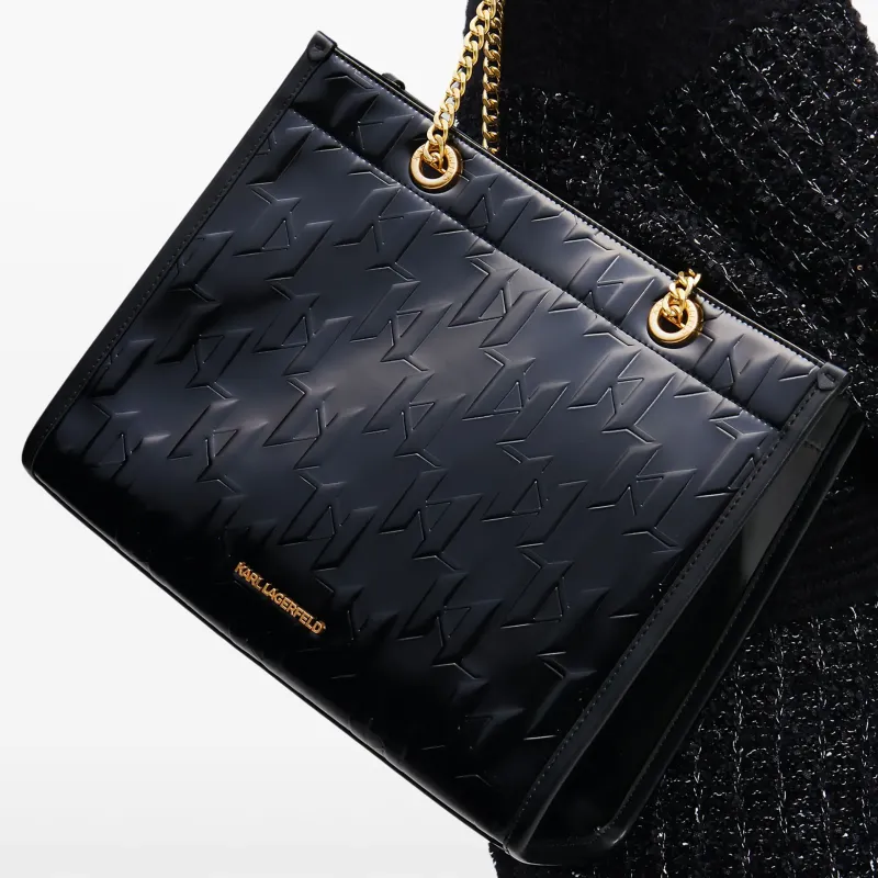 KARL LAGERFELD K/SKUARE Polyurethane PU Tote Bag, Shopping Bag, Handbag, Shoulder Bag Medium Size Women's Black-4